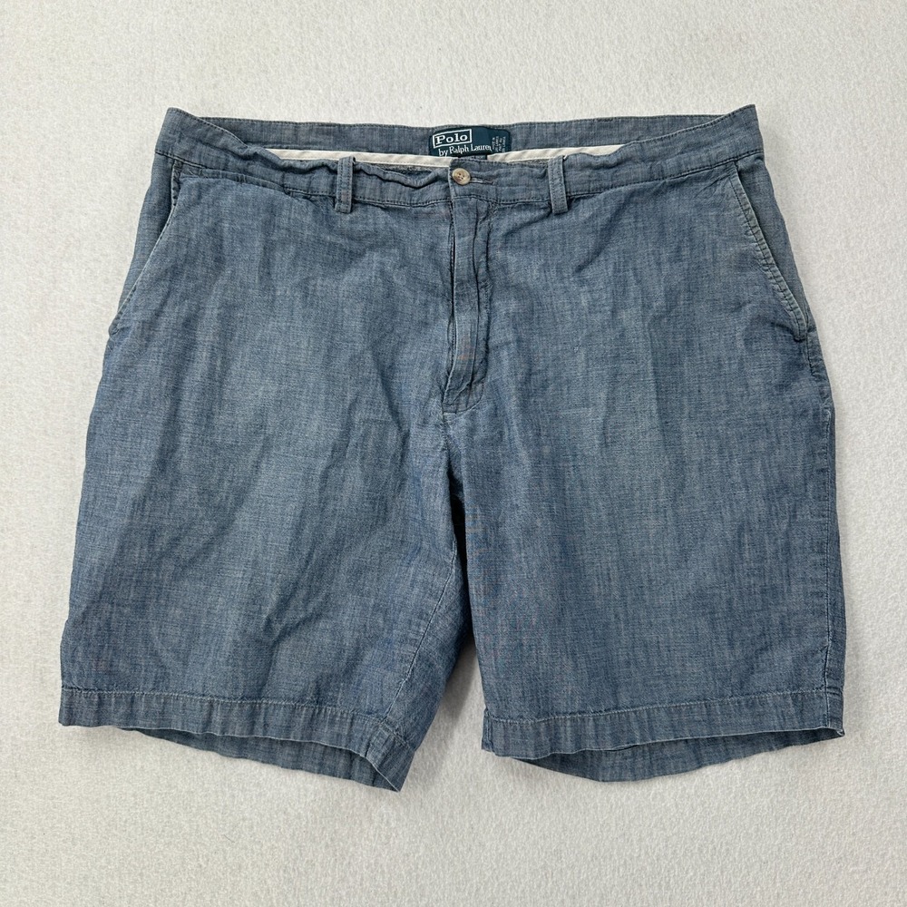 Polo Ralph Lauren 100% Linen Chino Shorts Mens Size 40 Classic Fit Blue Preppy